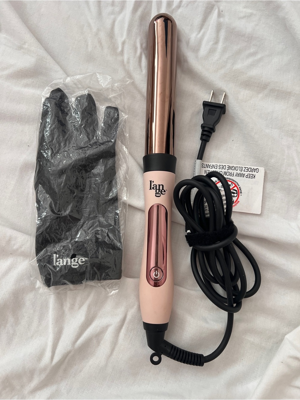 Lange Rose Gold and Light Pink Curling Wand with Heat Glove